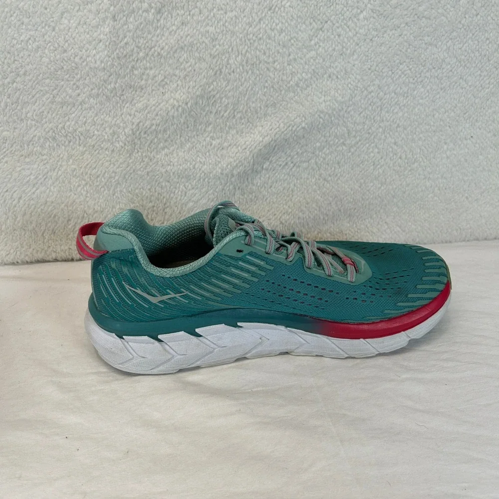 Hoka One One Clifton 5 Womens 9.5 Green Red Running Shoes 1093756 GSCN